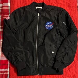 H&M Boys Black Bomber Jacket with NASA Patch | 12-14y